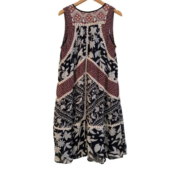 Anthropologie Floreat Grasslands Black Floral Crochet Trim Midi Dress 14 - Picture 3 of 8